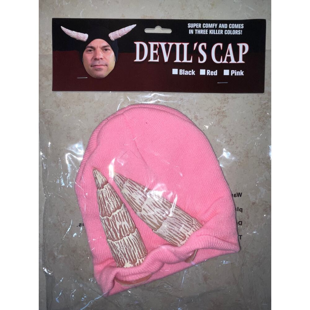 TOTS PINK DEVIL KNIT CAP WITH HORNS HEADPIECE HALLOWEEN COSTUME MATT115